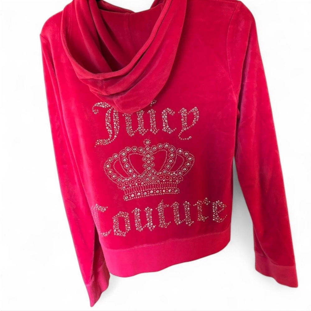 Hot Pink Bedazzled Juicy Couture Velour Zip Up Track Suit Hoodie